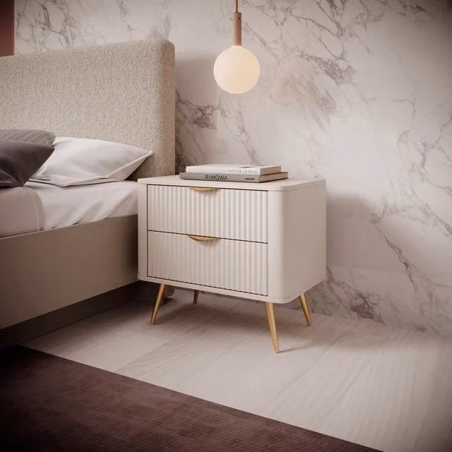 Comodino Baari DMORA con 2 Cassetti Beige L: 63 cm, P: 38 cm, H: 55 cm – 1