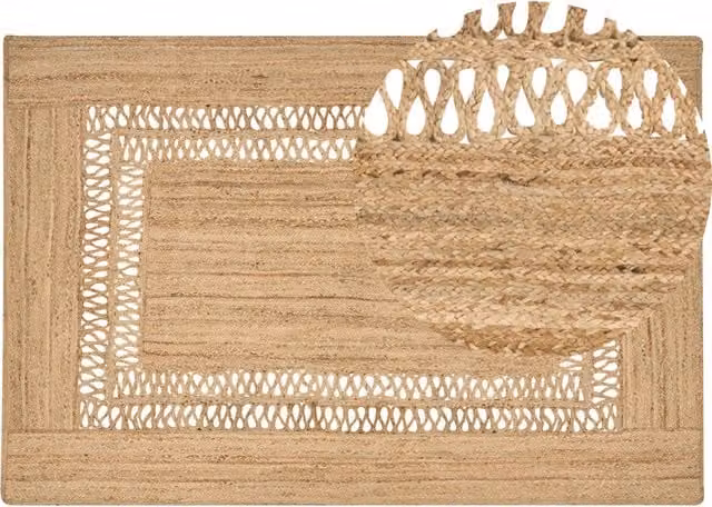 Tappeto Beliani in iuta intrecciata beige con motivo geometrico in stile boho per soggiorno e camera da letto L: 300 cm, P: 200 cm