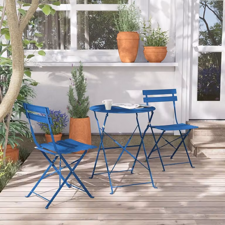 Grand patio Bistro Set 3 pezzi Premium in acciaio pieghevole Peacock Blue