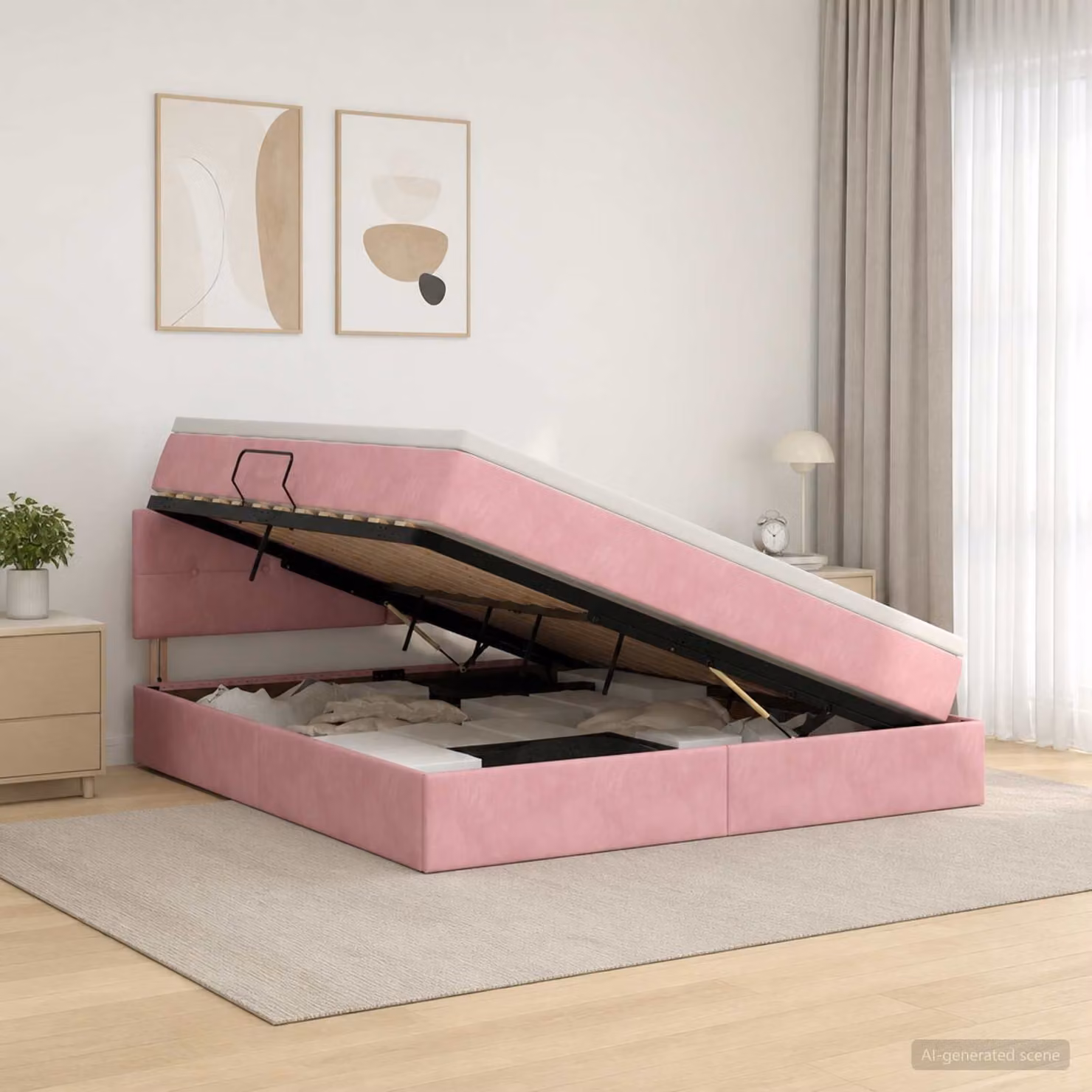 Letto con contenitore e testiera vidaXL in velluto rosa, L/P/H: 160 x 200 x 88 cm