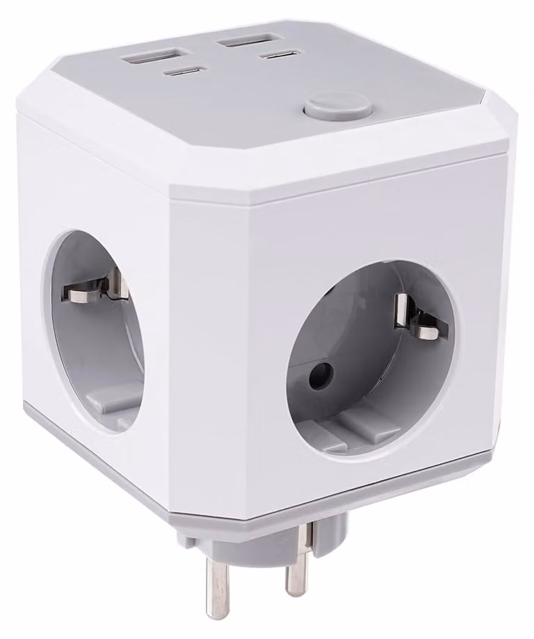 Presa multipla Schuko, 8 in 1, con 4 prese, 2 porte USB e 2 porte USB-C