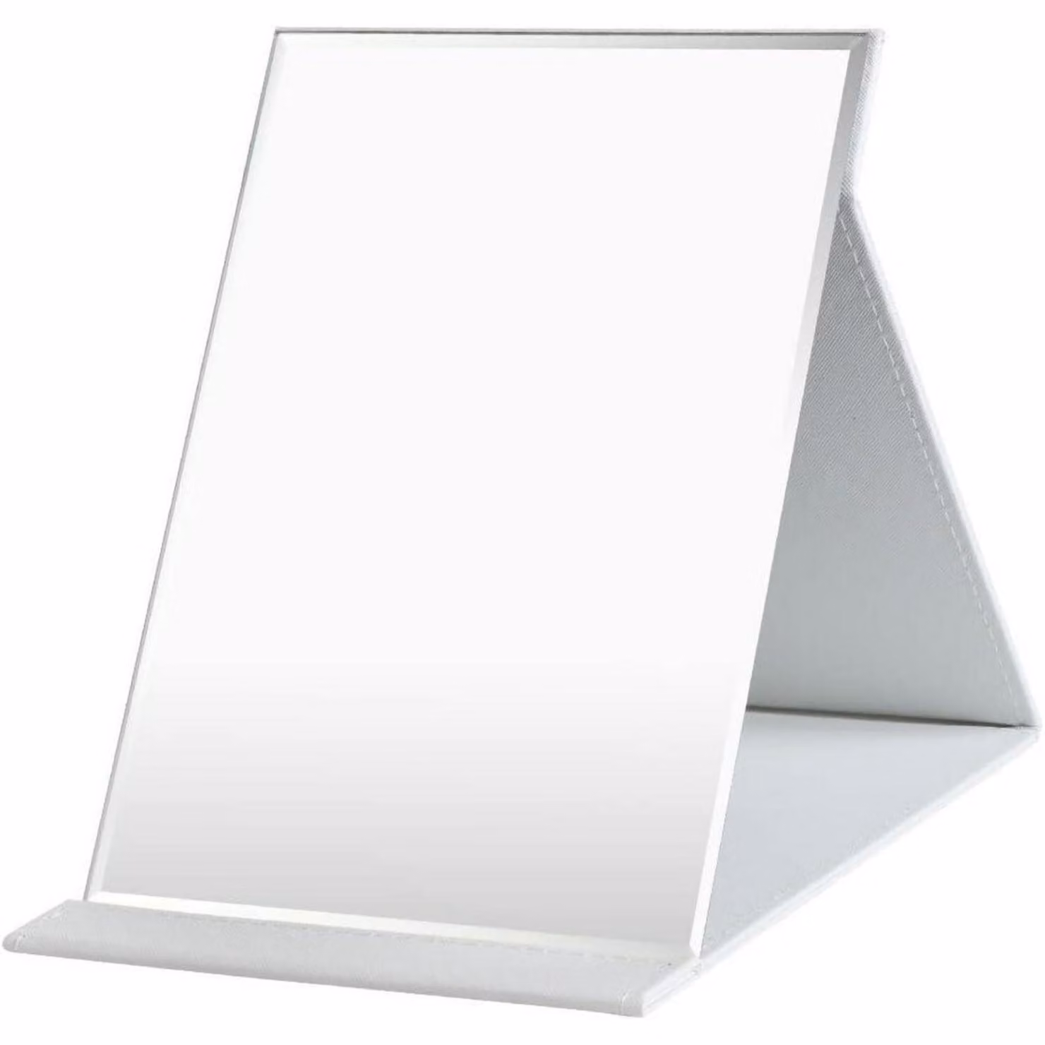 Specchio da trucco pieghevole, extra grande, 26x18 cm, bianco, in ecopelle, con vetro HD