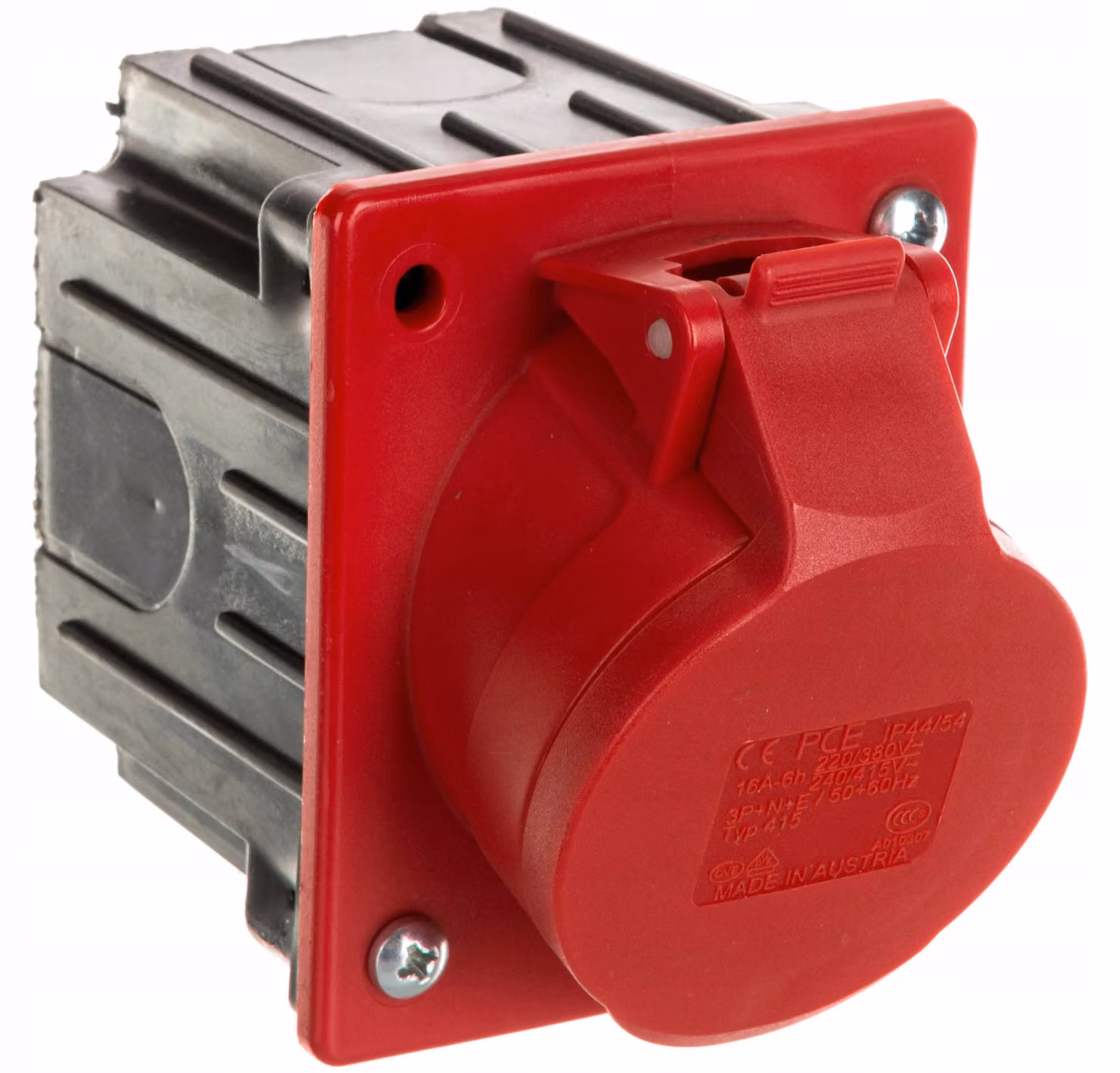 Prese da incasso a muro, 16A, 5 poli, 400V, colore rosso, grado di protezione IP44, con alloggiamento, modello 415-6p