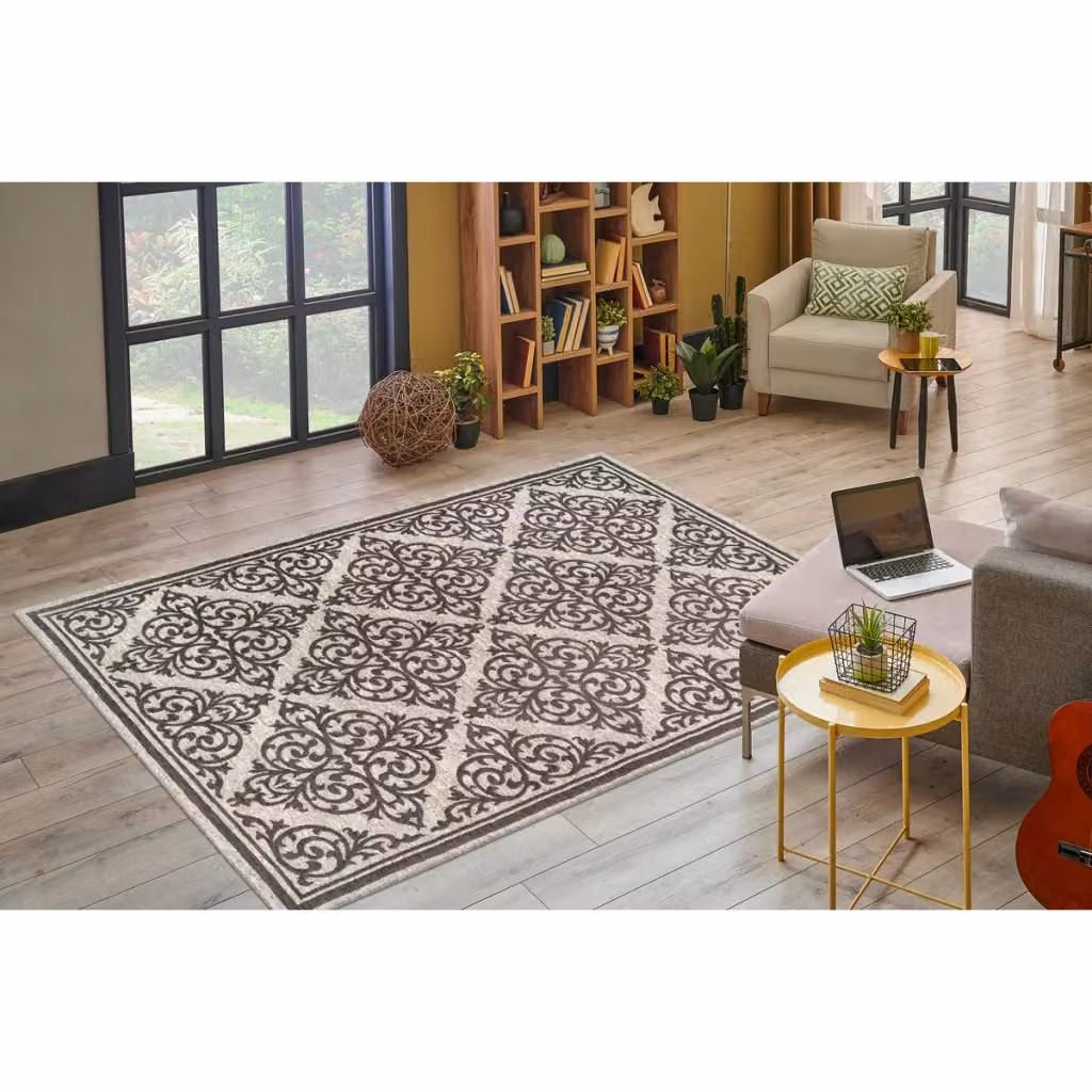 Tappeto Davis 100 Kendra Home in ciniglia grigio e beige con trama orientale e design moderno per soggiorno o camera da letto – 2