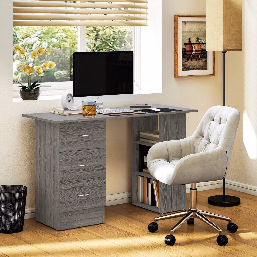 Scrivania Moderna Giordanoshop per Ufficio e Camera da Letto in Legno Grigio L: 120 cm, P: 49 cm, H: 72 cm – 2