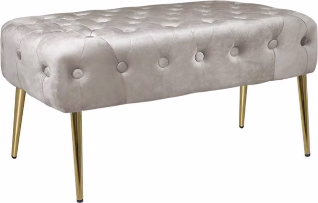 Panca Imbottita in Velluto Tortora con Gambe in Metallo Dorato e Struttura in Legno Massello per Camera da Letto o Ingresso - Il Gruppone Passione Casa, L: 100 cm, P: 43 cm, H: 38 cm