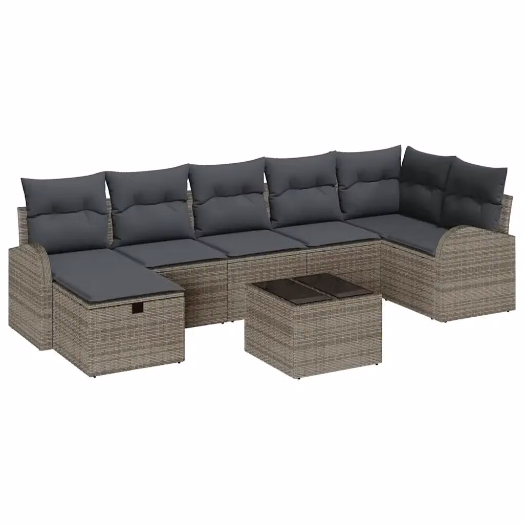 Set di divani da giardino vidaXL 8 pezzi in polyrattan grigio con cuscini e contenitore per archiviazione – 2