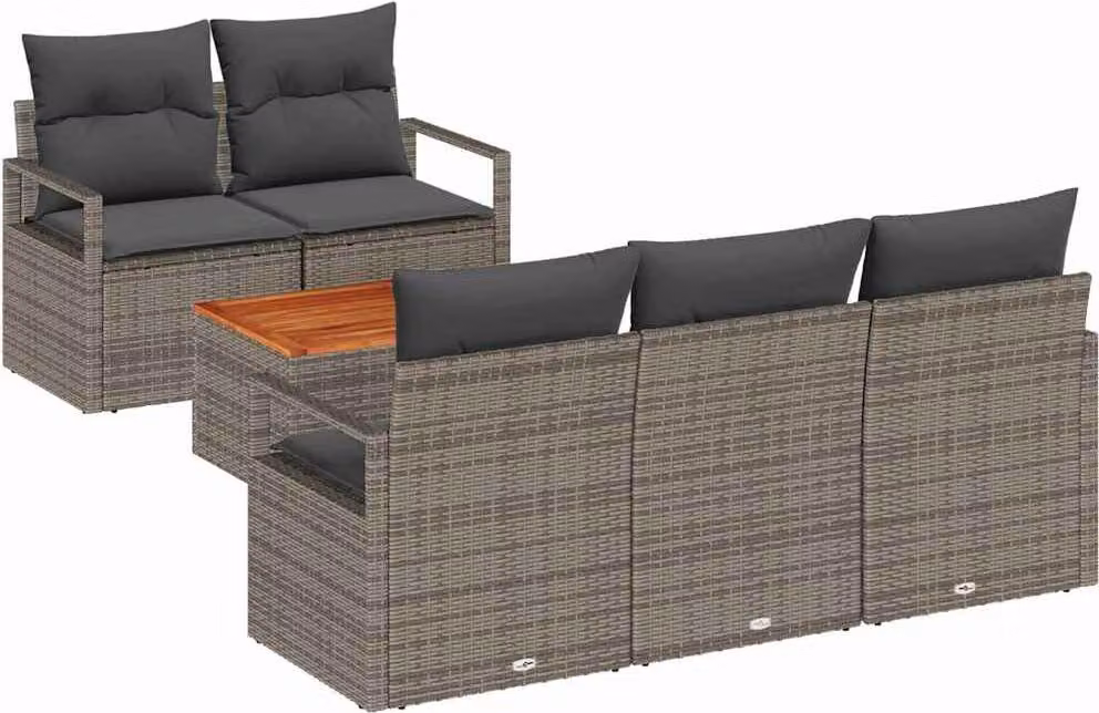 Set Divano da Giardino 6 pcs Grigio polyrattan