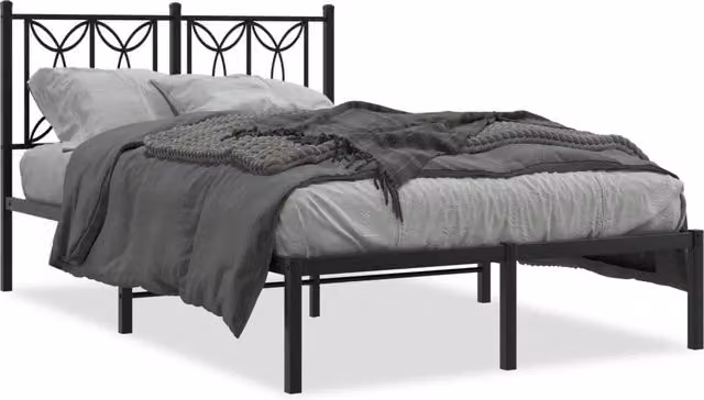 Letto matrimoniale con testiera in metallo nero e struttura a doghe fisse L/P/H: 120 x 200 x 90 cm – 1