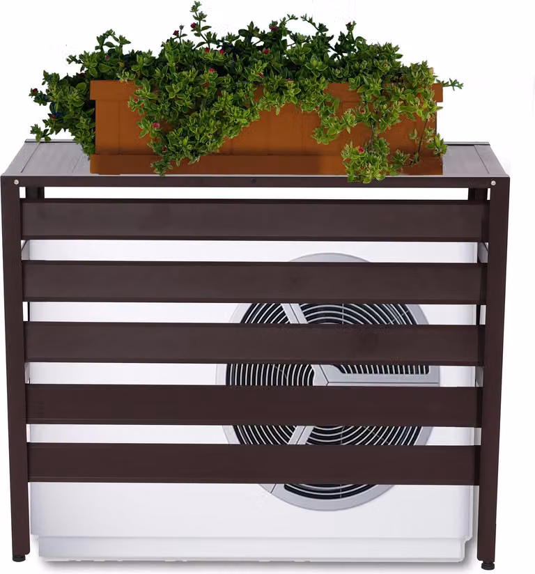 Rivestimento in alluminio per climatizzatore/pompa di calore HWC-K59, copertura griglia di protezione scaffale per piante, metallo 73x90x38cm ~ marrone