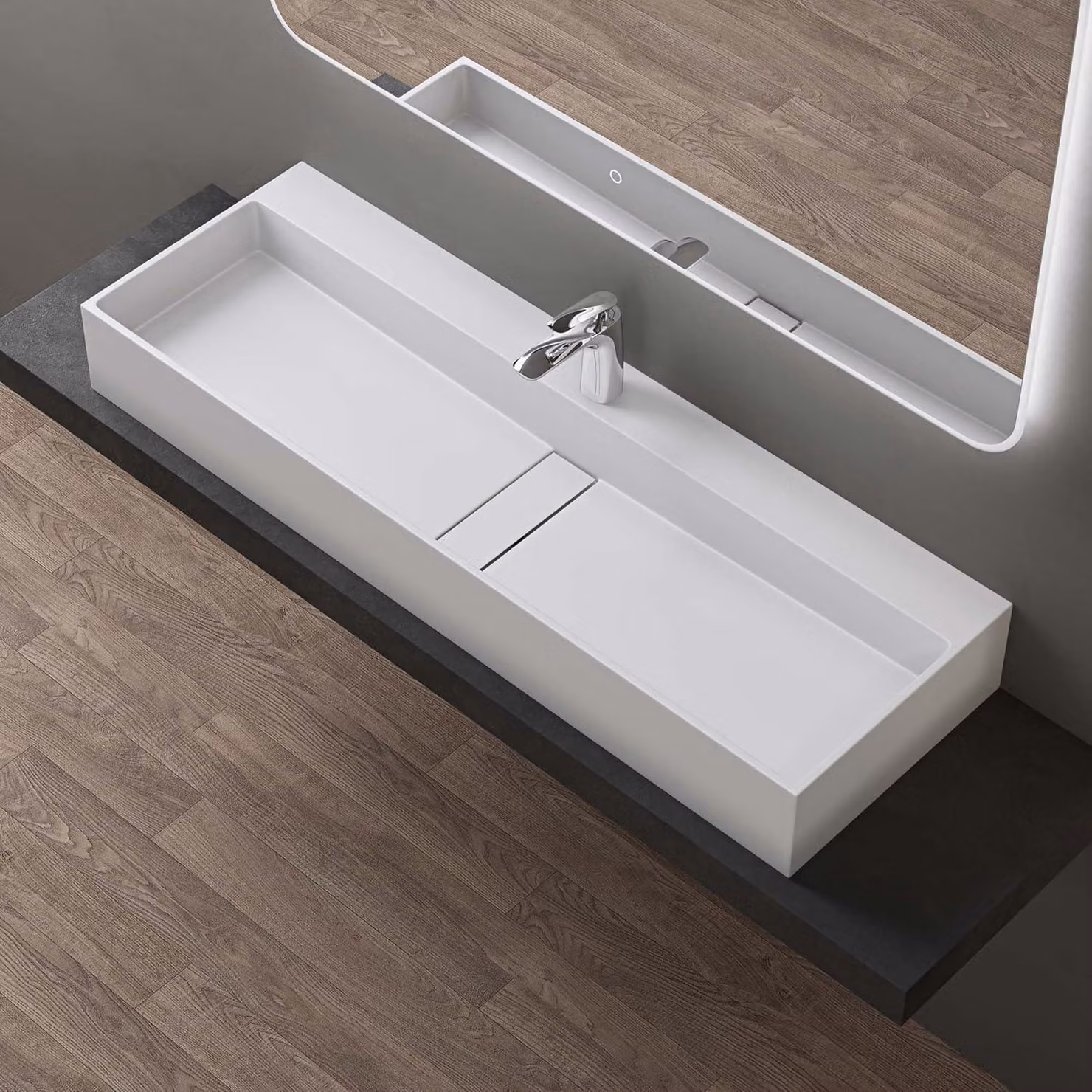 ddoporro Lavabo da Bagno Rettangolare 120 cm in Resina Minerale Bianco Opaco, Lavandino Sospeso / da Appoggio con Foro Rubinetto - Col6028