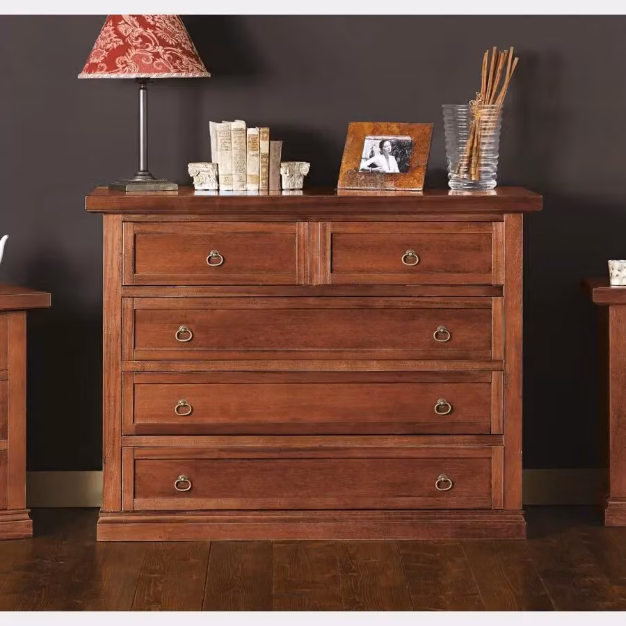 Cassettiera in stile arte povera con 5 cassetti Mobili 2G in legno color noce L: 120 cm, P: 50 cm, H: 85 cm – 2