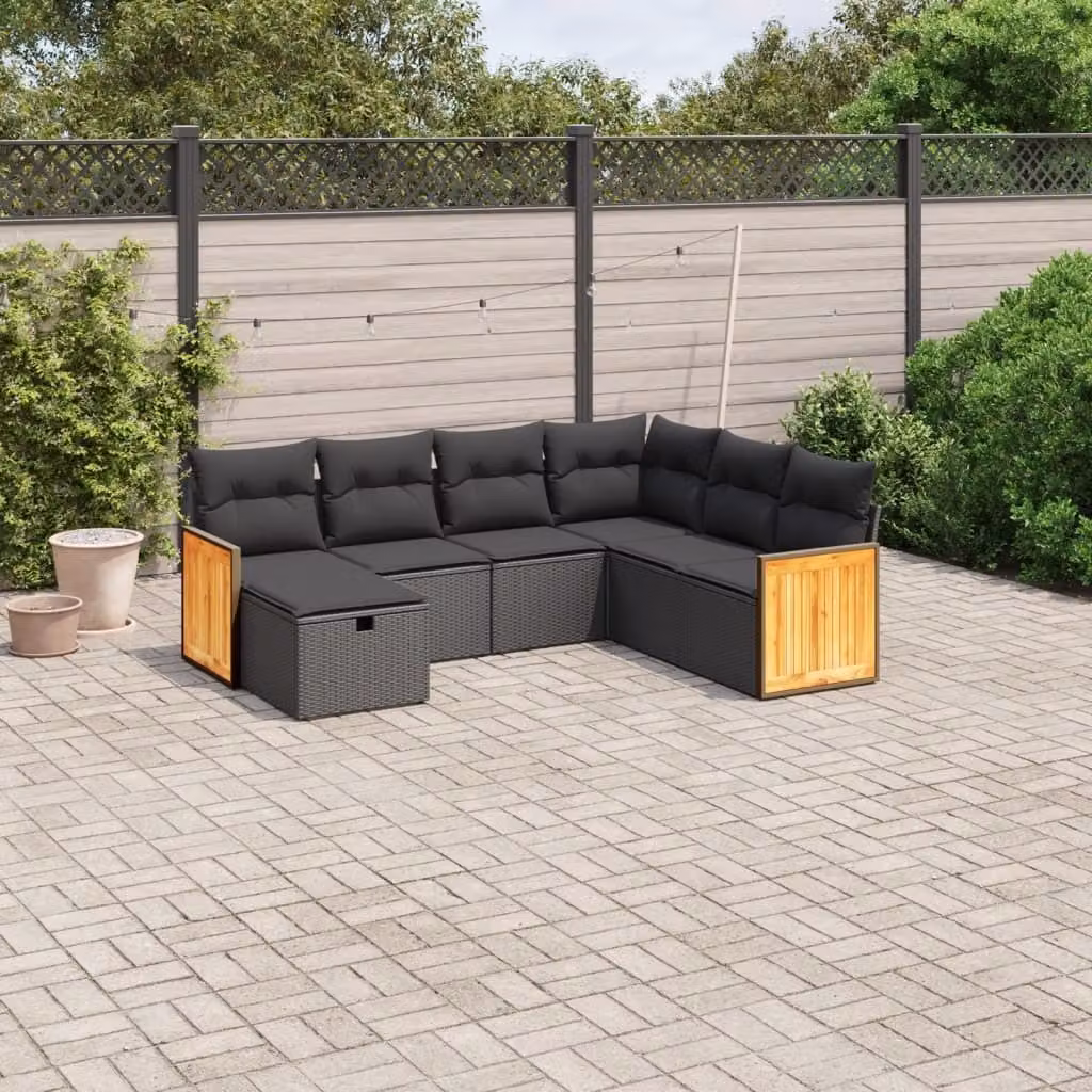 Maison Exclusive - Set da giardino 7 pezzi con cuscini in polyrattan nero