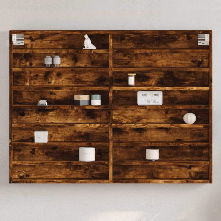 Armadietto Vetrina vidaXL in Rovere Fumo con Ante in Vetro e Mensole Interne, L 100 x P 8,5 x H 75 cm
