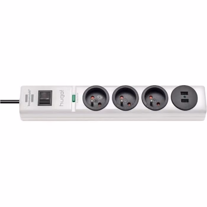 BRENNENSTUHL Multipresa hugo! 3 prese di corrente e 2 porte USB con protezione da sovratensione / protezione da sovratensione - Bianco