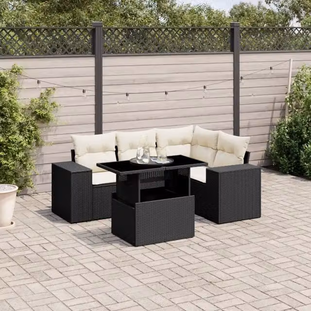 Set Divani da Giardino 5 pz con Cuscini in Polyrattan Nero 3269136
