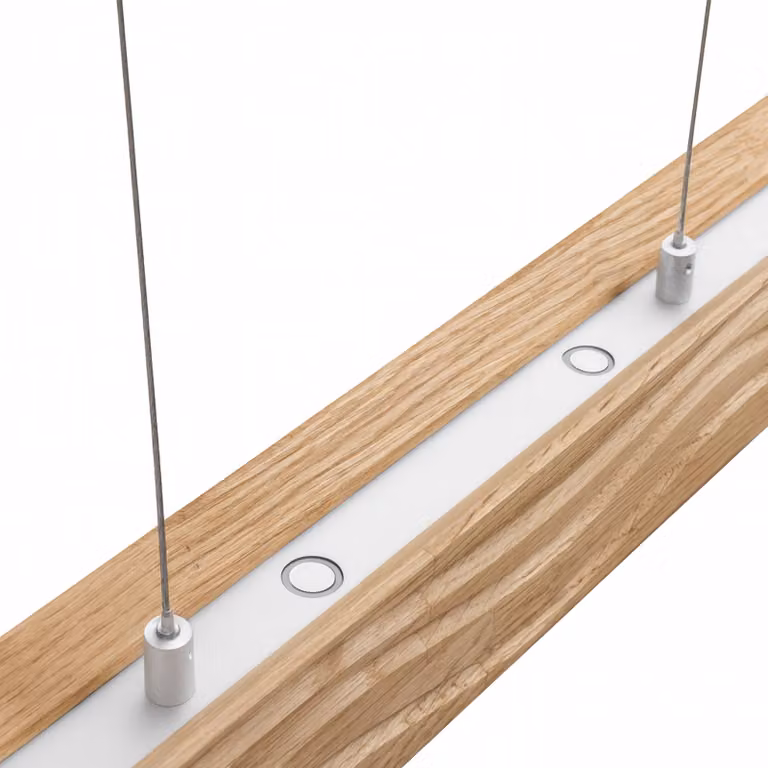 Elobra Lampada LED a sospensione Atacama, rovere/nichel, legno, lunghezza 116 cm dimmerabile, Legno chiaro, Soggiorno / Sala da pranzo, Legno, Moderno