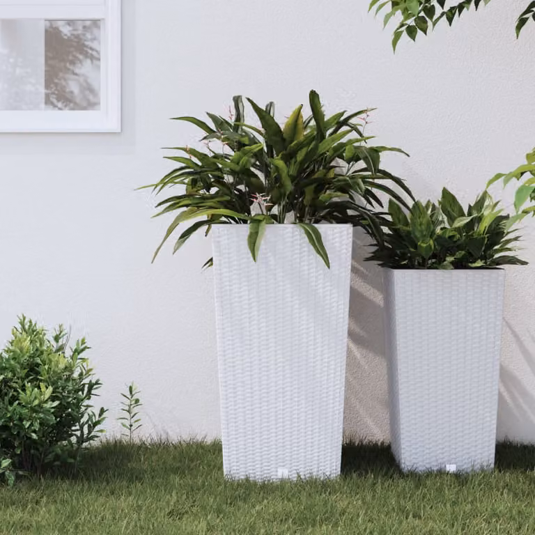 Fioriera con interno rimovibile vidaXL bianca in plastica effetto rattan con capacità 49 L