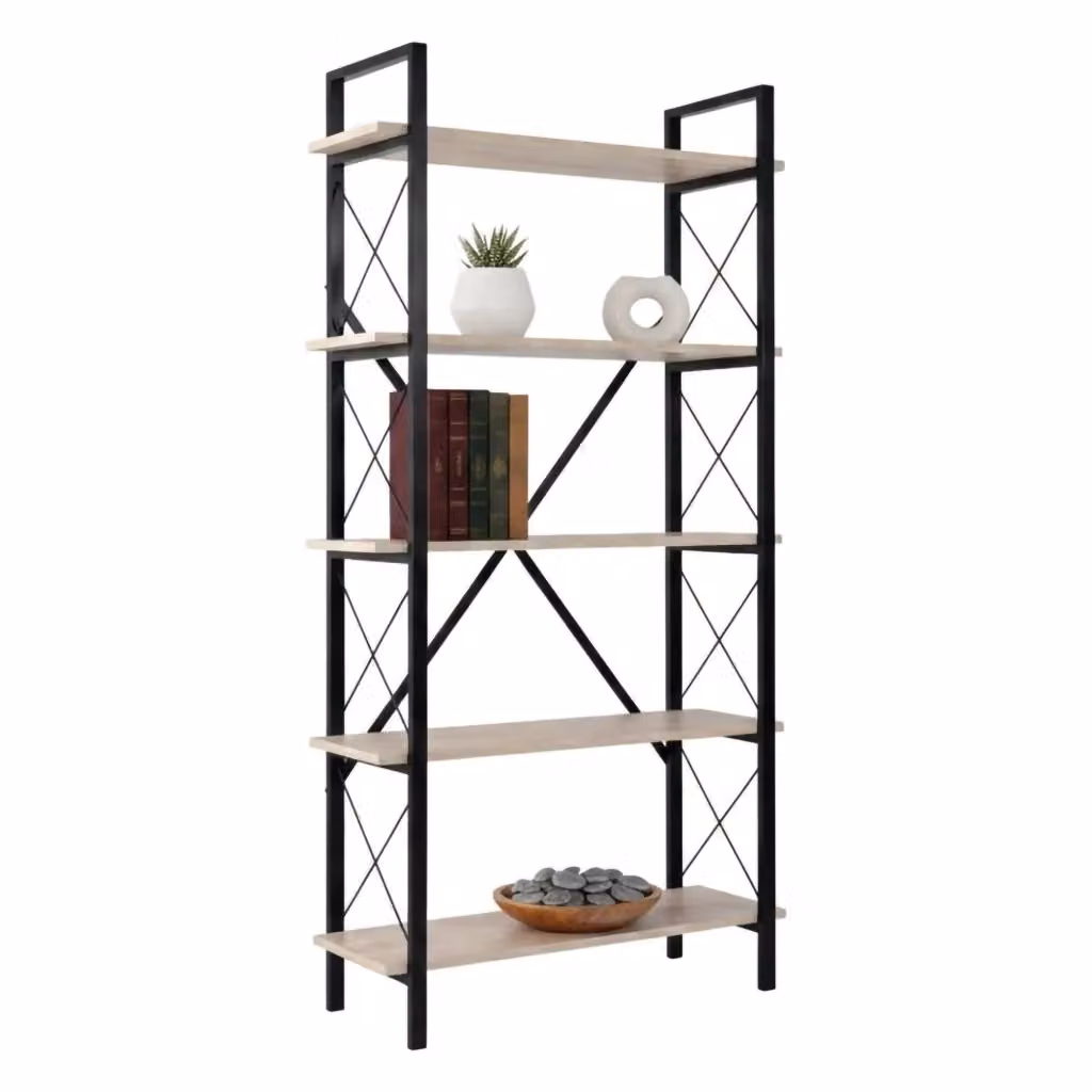 Libreria Suriel DMORA, Scaffale moderno per ufficio e casa, Beige e Nero, L: 90 cm, P: 34 cm, H: 180 cm – 2