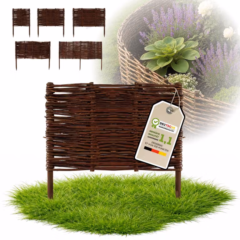 Floranica 1 pezzo Recinzione in vimini 40 cm x 40 cm – Staccionata da giardino intrecciata Palizzata Recinzione naturale Bordo aiuola