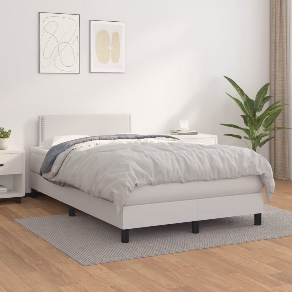 The Living Store Letto a molle con materasso bianco 120x200 cm in Pelle finta