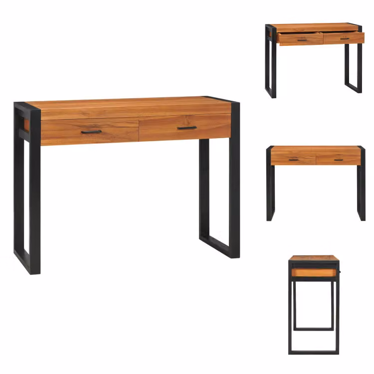 Scrivania vidaXL con 2 cassetti, 100x40x75 cm, legno di teak - Scrivanie