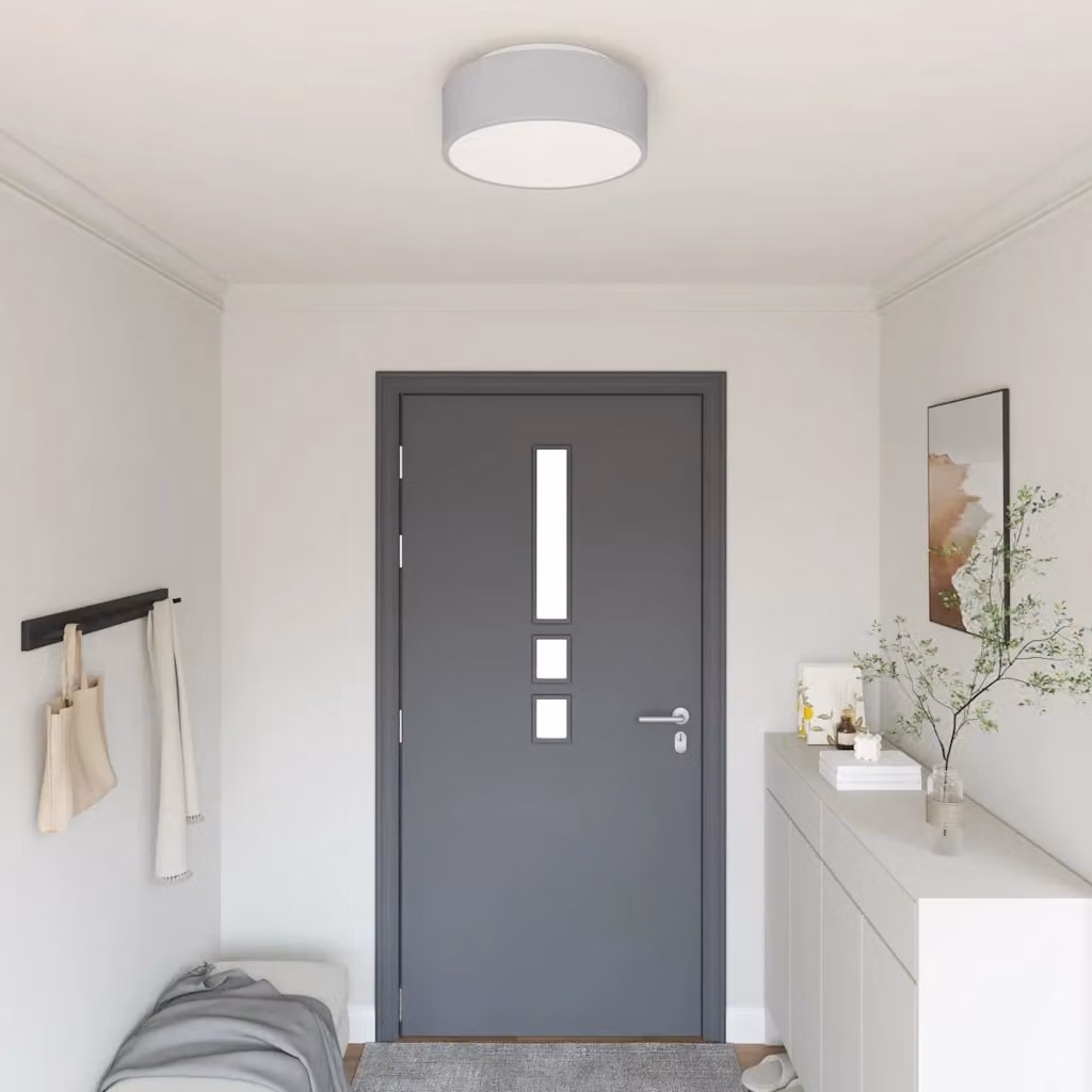 vidaXL Lampada da soffitto rotonda in tessuto Grigio L: 38 cm, P: 38 cm, H: 13,5 cm
