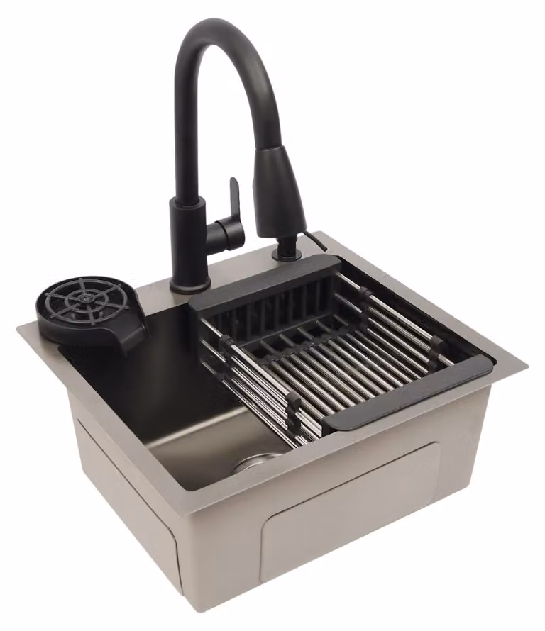 Lavello da cucina in acciaio inossidabile con rubinetto estraibile