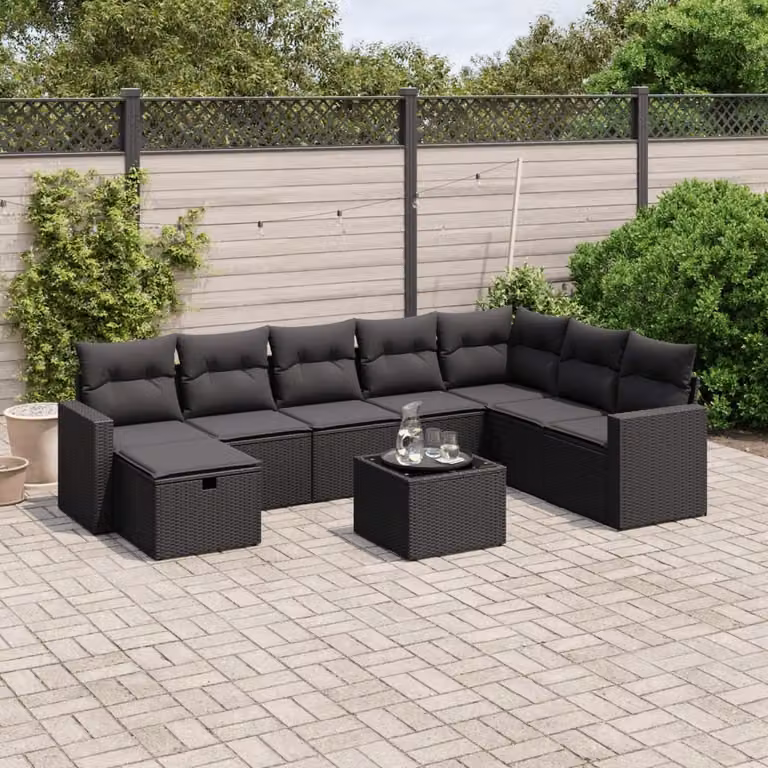 Maison Exclusive - Set da giardino 9 pezzi con cuscini in polyrattan nero