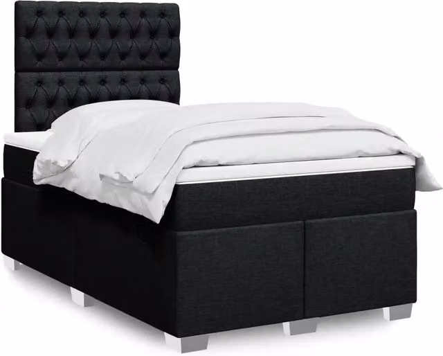 Letto Ibrido vidaXL con Giroletto a Molle e Materasso in Tessuto Nero e Bianco L/P/H: 200 x 120 x 76,5 cm