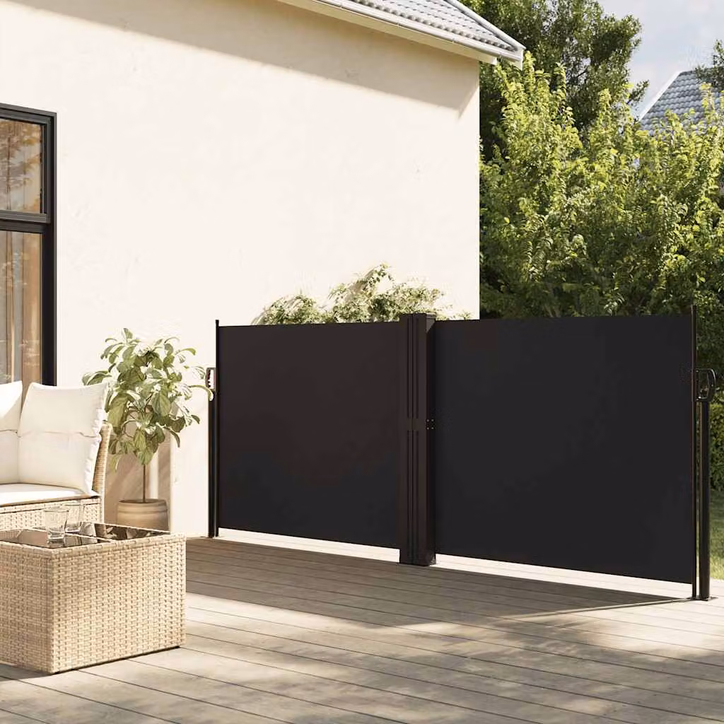 Tenda da Sole Laterale Retrattile vidaXL in Poliestere e Acciaio, Colore Nero, L: 1000 cm, H: 140 cm