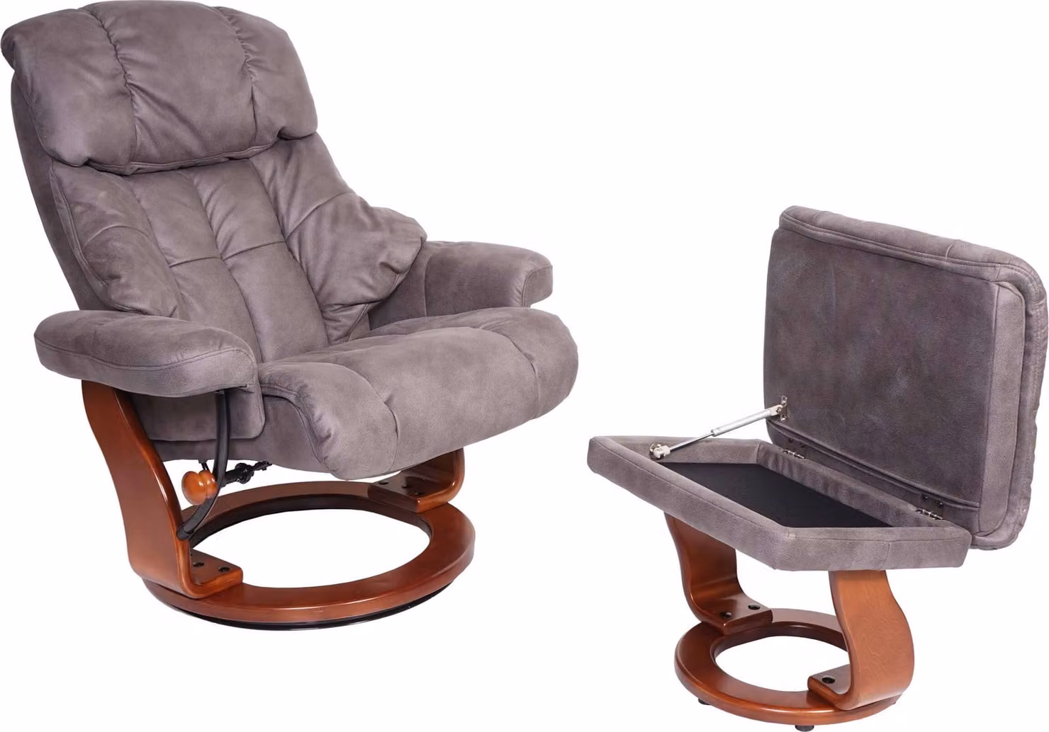MCA Poltrona relax Calgary XXL, sgabello per poltrona TV, portata 180 kg tessuto/tessuto ~ grigio scuro, struttura in noce