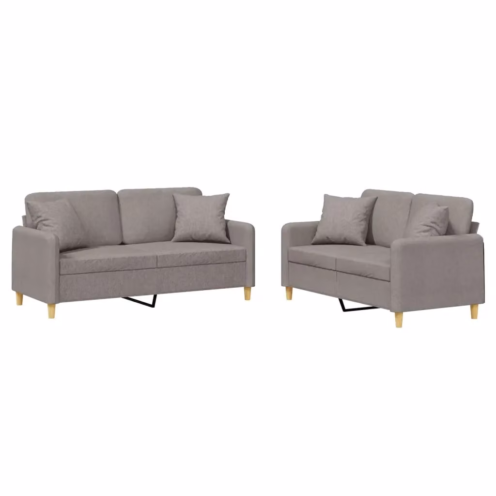 Set di 2 divani vidaXL in tessuto beige e grigio con cuscini e struttura in metallo e MDF per soggiorno – 2