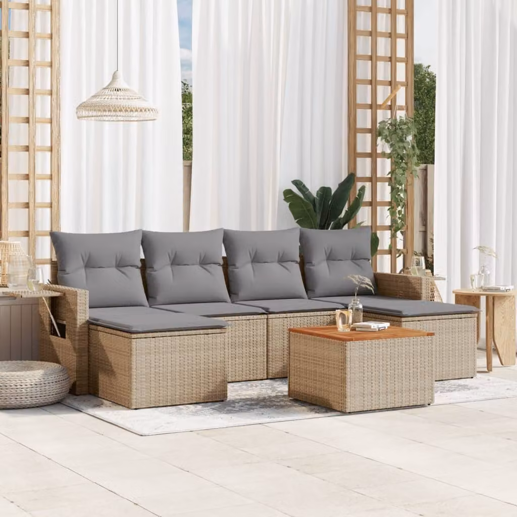 Maison Exclusive - Set Divano da Giardino 7 pz con Cuscini Beige Misto Polyrattan