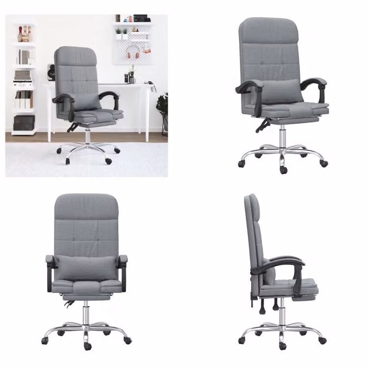vidaXL Sedia da ufficio con funzione massaggio in tessuto grigio chiaro - Sedia da ufficio massaggiante - Sedie da ufficio massaggianti - Sedia da ufficio con funzione massaggio - Sedia da ufficio elettrica