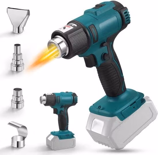 Pistola ad aria calda senza fili Makita con 4 accessori per batterie 18V