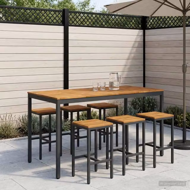 Tavolo da giardino rettangolare vidaXL in legno di acacia e metallo nero e marrone L/P/H: 88,5 x 60 x 105 cm