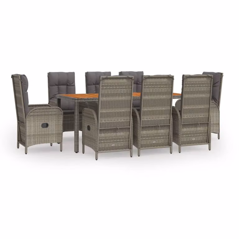 Set da Pranzo da Giardino 9 pz con Cuscini in Polyrattan Grigio