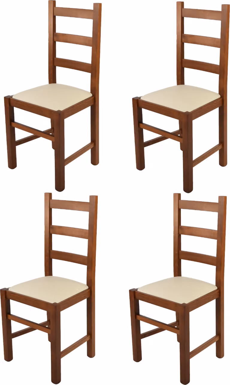 t m c s Tommychairs - Set di 4 sedie RUSTICA per cucina e sala da pranzo, struttura robusta in legno di faggio, laccata nel colore noce chiaro e sedile imbottito rivestito in Pelle finta nel colore avorio