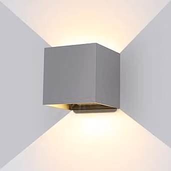 Lampada da parete a LED per esterni, 20W, 2000 lumen, 3000K, grado di protezione IP65, alluminio grigio, dimensioni 12x12x12 cm