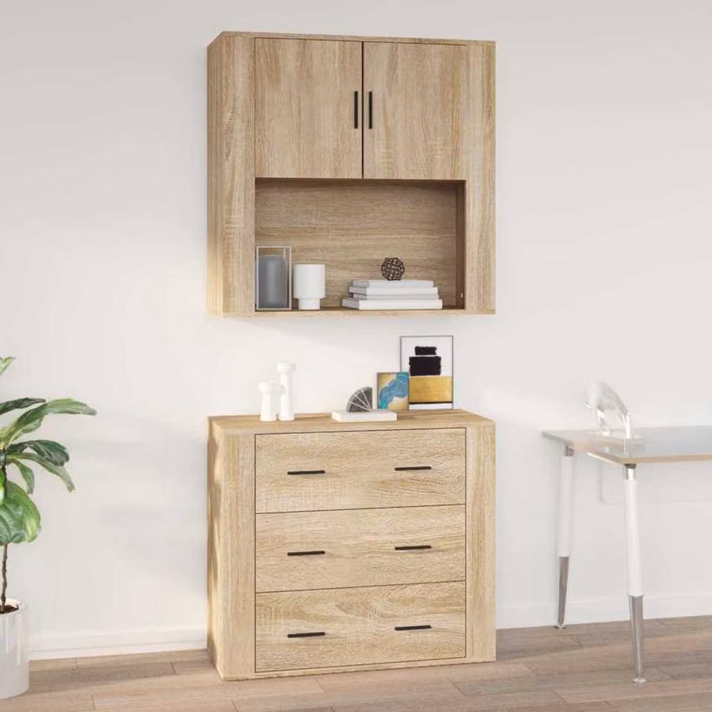 Armadietto a muro vidaXL in legno MDF color marrone e beige con ripiani interni e ante a battente L 80 cm x P 33 cm x H 80 cm