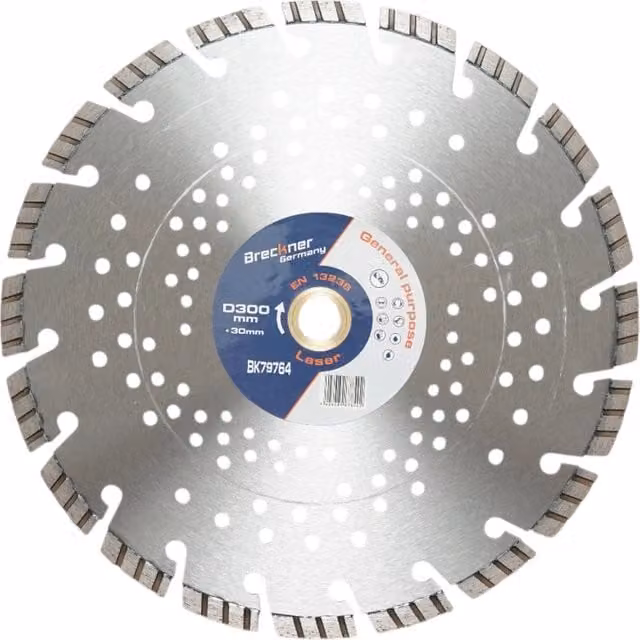 Disco diamantato turbo segmentato Breckner Germany per cemento armato e pietra dura, Diametro: 300 mm, Foro: 30 mm