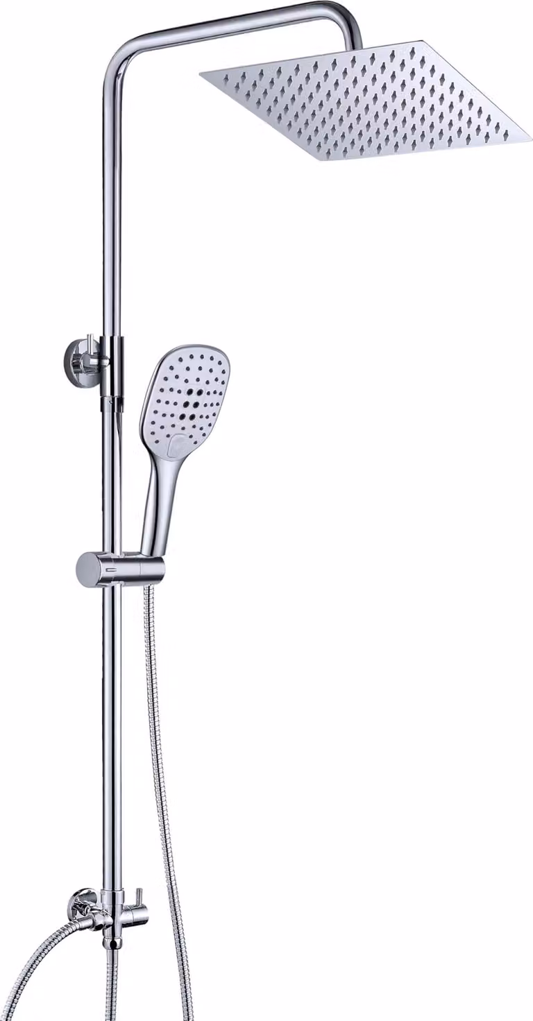 Sistema doccia in acciaio inossidabile 304, con altezza regolabile, doccia a pioggia da 20x20 cm, per vasca da bagno