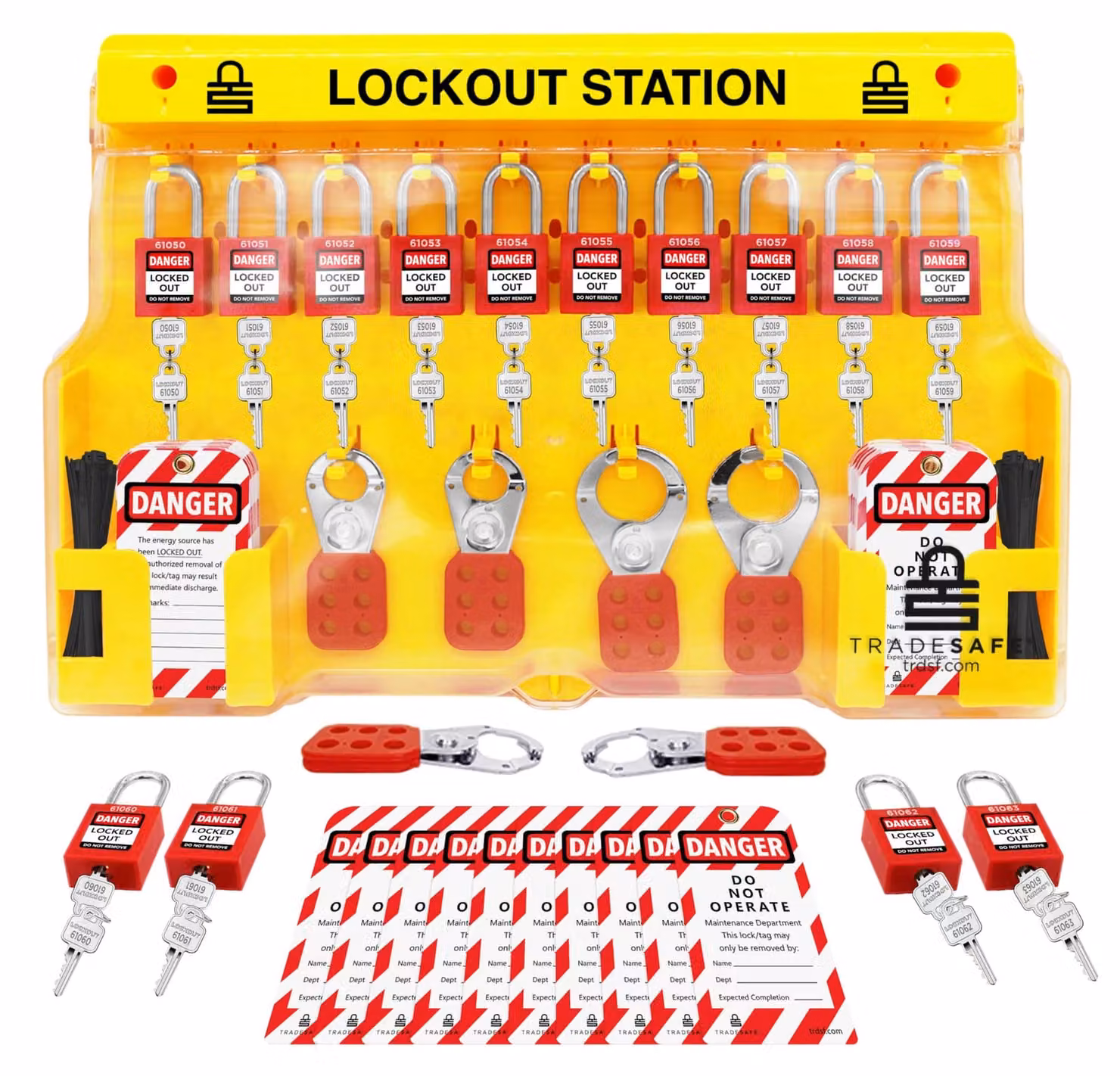 Kit di blocco e etichettatura, composto da 14 elementi, con 6 lucchetti, 40 etichette, conforme agli standard OSHA
