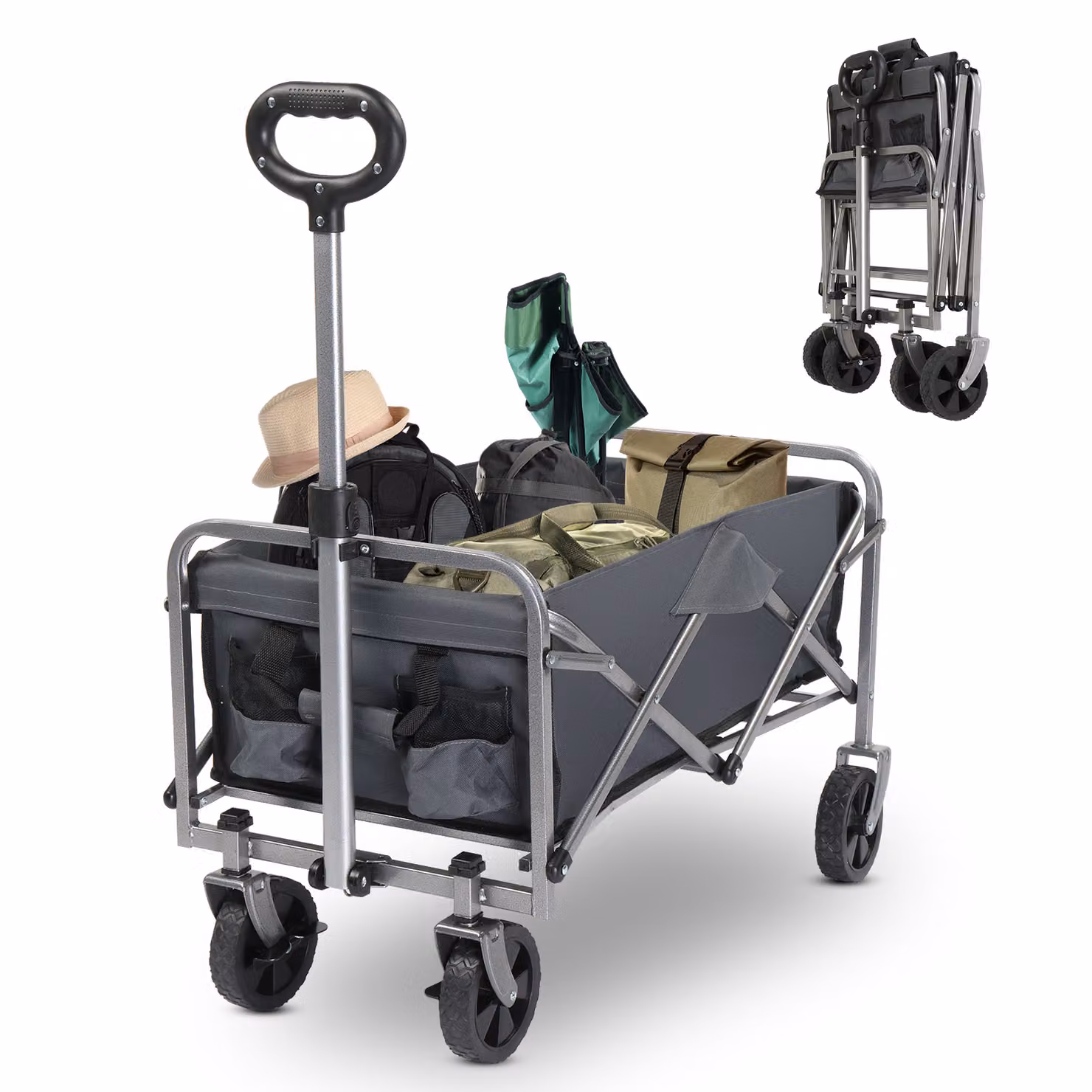 ALIGHTUP, carrello pieghevole, carrello portante pieghevole, ruote girevoli a 360°, capacità di carico fino a 100 kg, colore grigio, dimensioni 74,5 x 43,5 x 85 cm