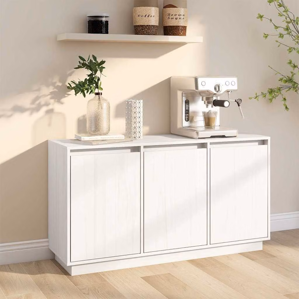 vidaXL Credenza Moderna Bianca in Legno Massello di Pino L: 111 cm, P: 34 cm, H: 60 cm