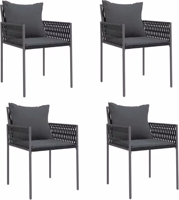 Sedie da Giardino con Cuscini 4 pz | Sedie da Esterno Nere 54x61x83cm in Polyrattan