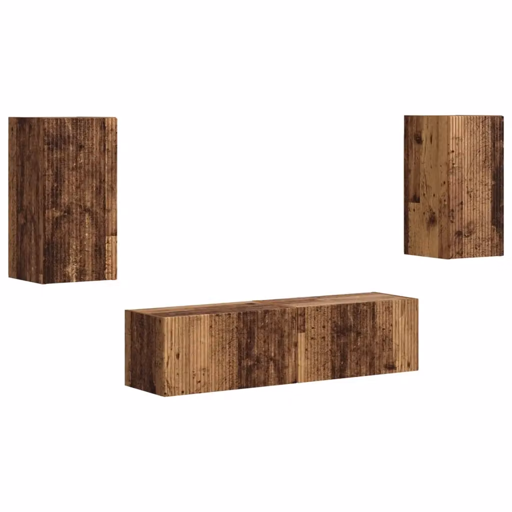 Set mobile TV moderno vidaXL in legno vecchio marrone composto da 4 pezzi con scomparti multimediali – 2