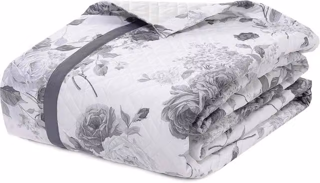 Trapuntino Matrimoniale Reversibile in Percalle di Cotone Garrini Lauren Grigio con Stampa Floreale