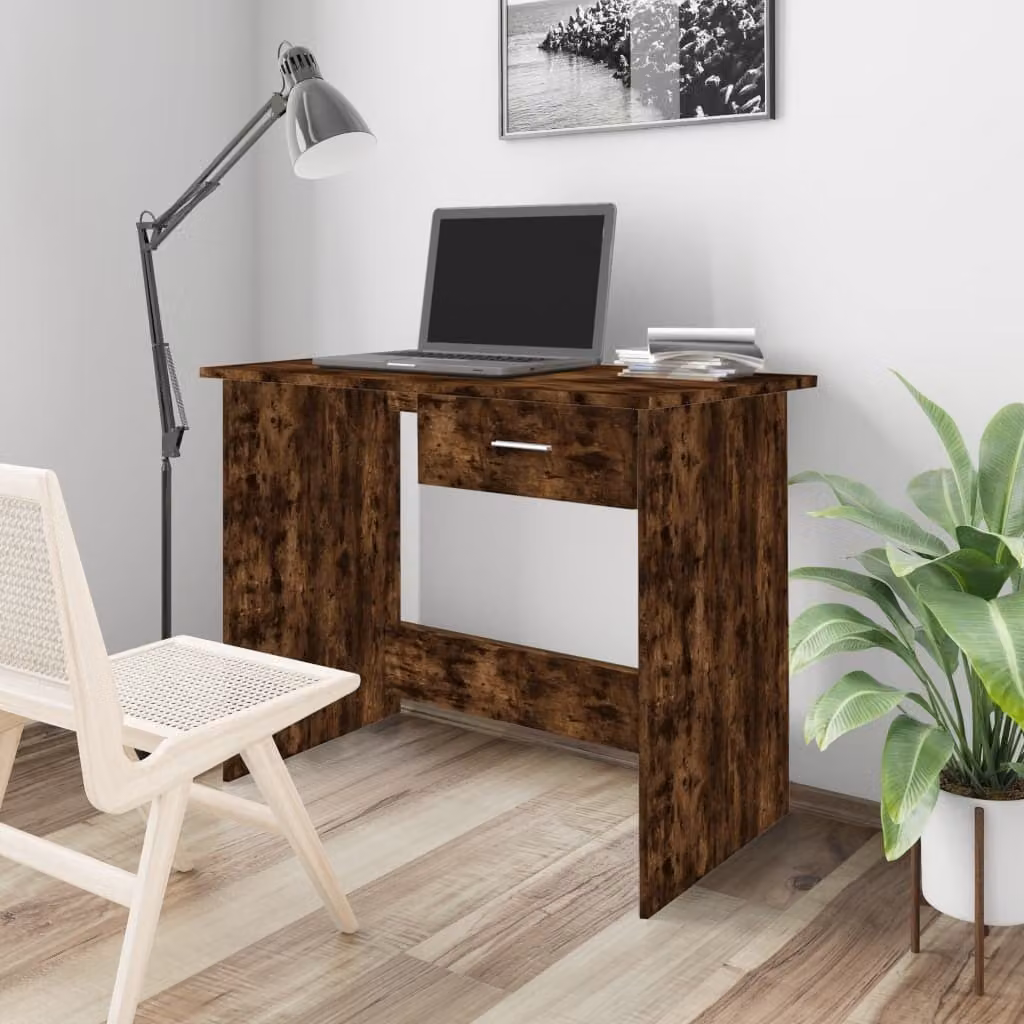 The Living Store Scrivania in rovere fumé 100x50x76 cm materiale in legno
